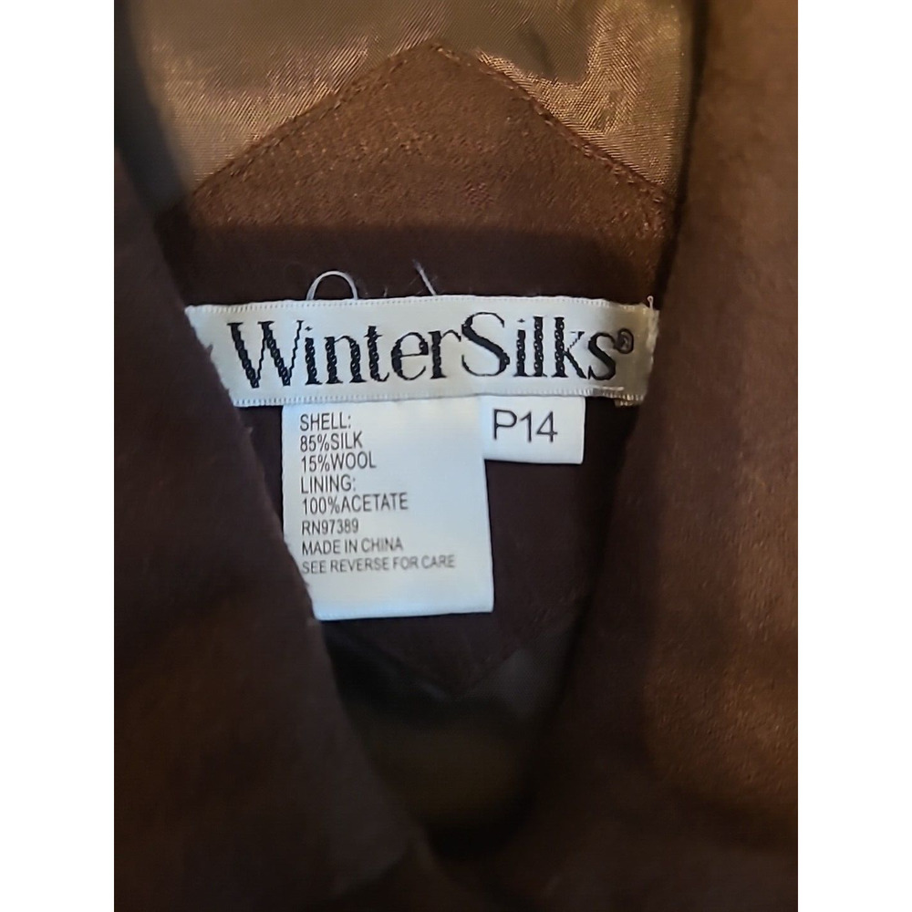 Wintersilks Blazer P14 Brown Pockets Flower Applique Wool Silk Vintage Y2K - Picture 5 of 12